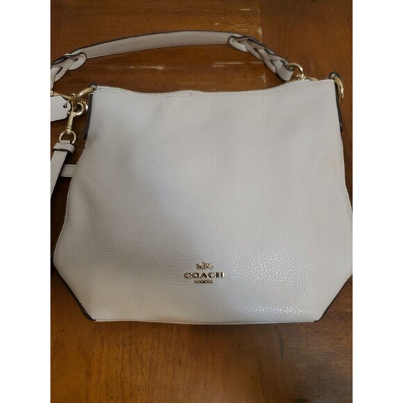Coach Ellie File Bag Signature Pebbled Leather Handbag In Cream See Photos Stain - Picture 1 of 11